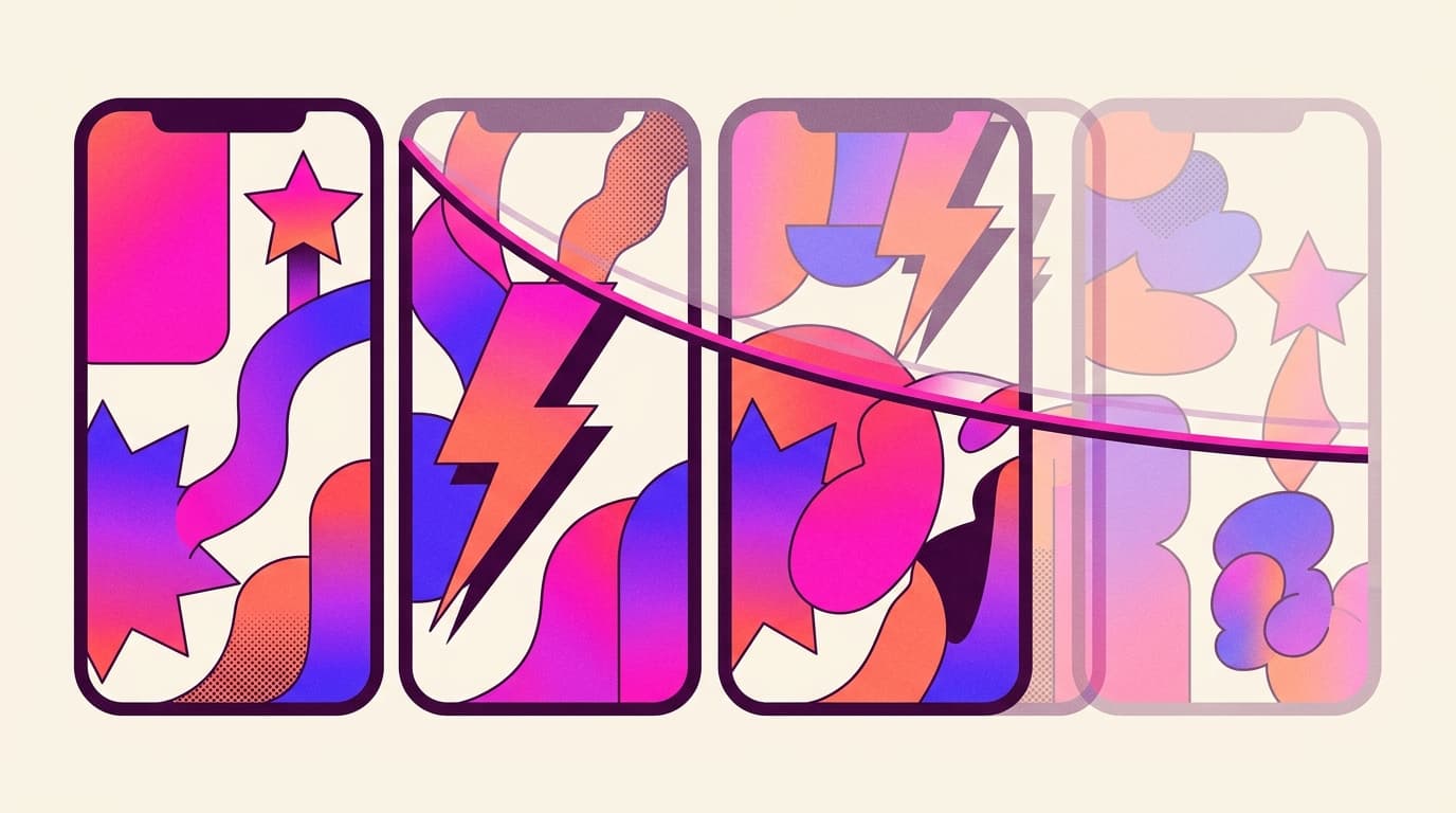 Editorial illustration of a row of story frames fading from solid to transparent, with a retention curve descending across their tops