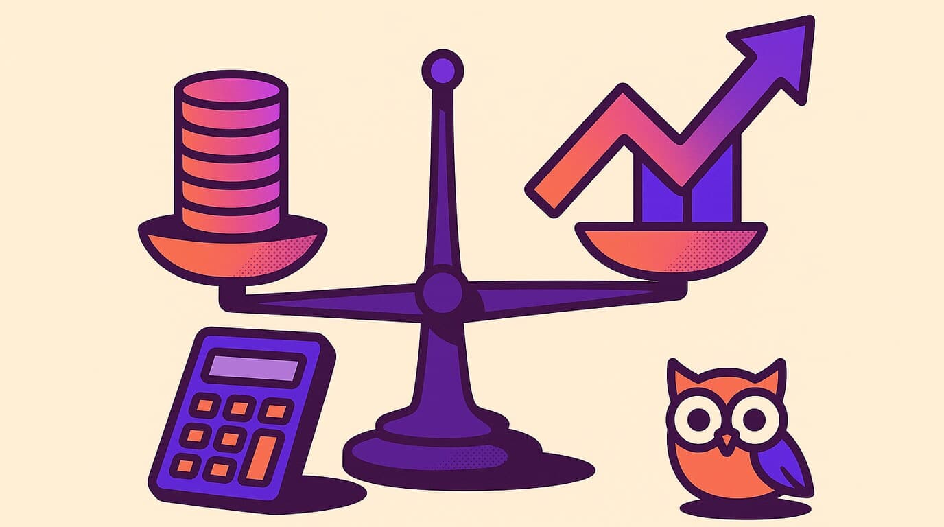 Editorial illustration of a calculator and a broken chain of tracking links, representing the gap between social media ROI arithmetic and real attribution